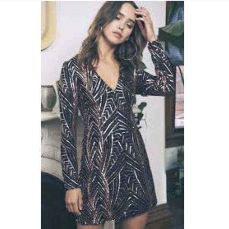 Saylor Solana Long Sleeve Sequin Mini Dress